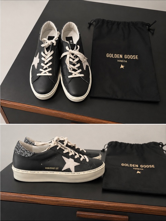 Golden Goose Shoes - Golden Goose Black Leather Low-Top Sneakers with White Star and Cream Soles